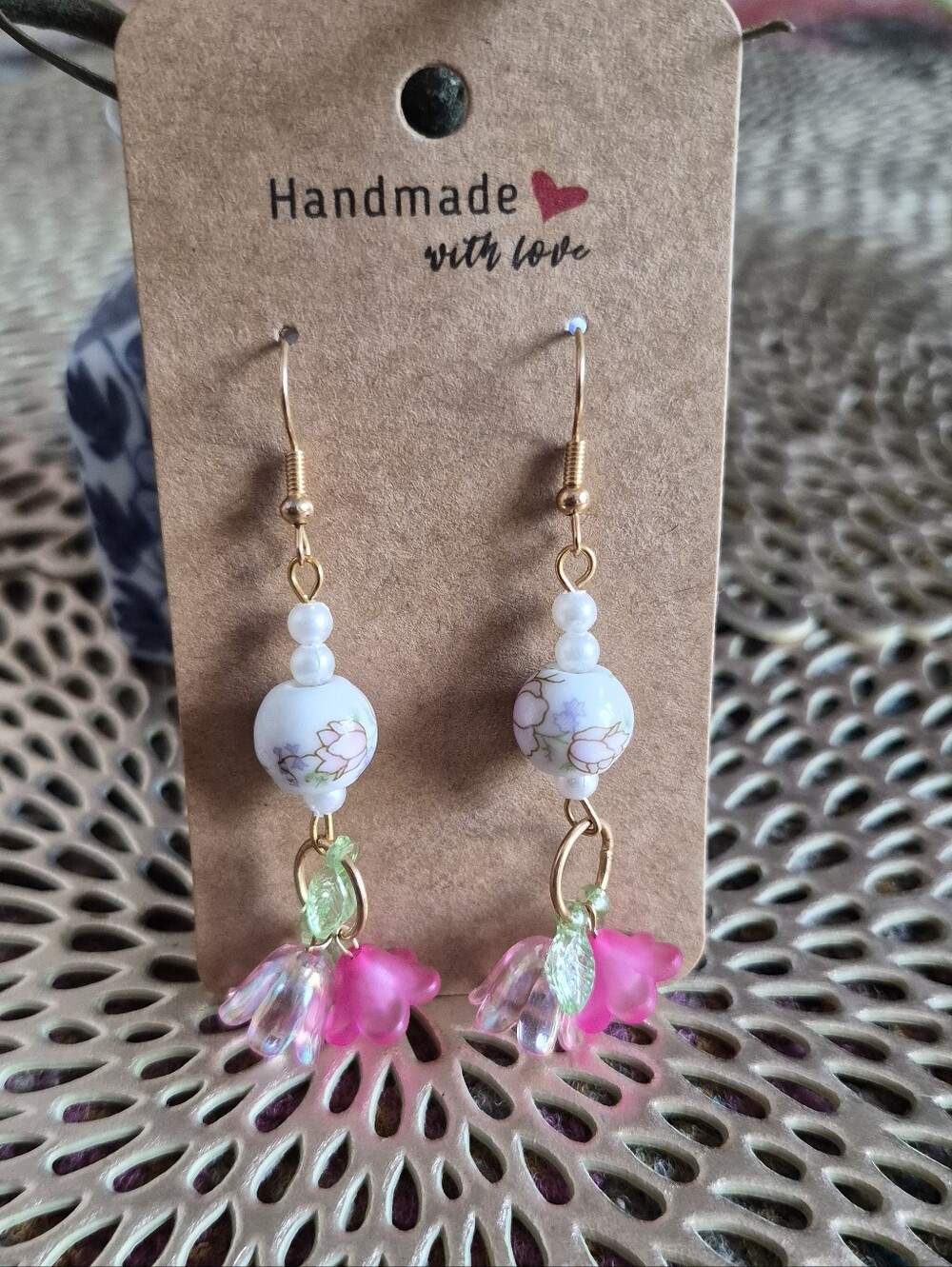 Handmade Pink Floral Drop Earrings